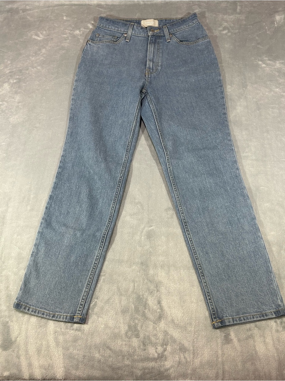 Everlane Curvy Cheeky Organic Cotton Blend Blue High Rise Straight Jeans 27